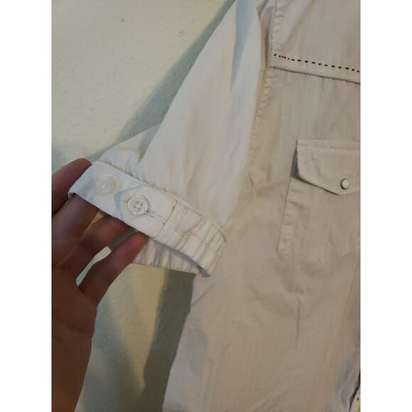 Men's Guess Logo White Shirt Short Sleeves Pockets Button Up Size XL pearl Snap - Picture 6 of 13